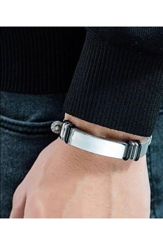 Tamamı Çelik Silver Kemer Kordonlu Şık Çelik Bileklik 23 Cm