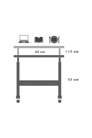 Sekizincicaddedizayn Tekerli Yükseklik Ayarlı Laptop Sehpası Atlantik Çam