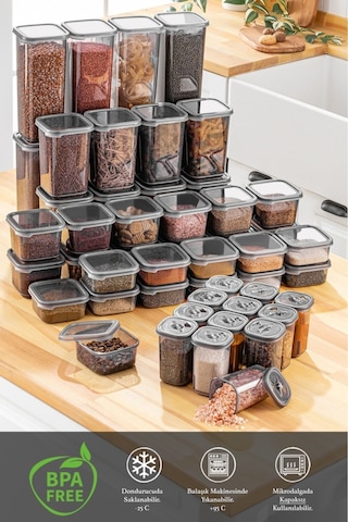 Meleni Home 52 Parça Mega Seti Kare Saklama Kabı 12x 300ML 500 ML 8x 1100ML 1700ML