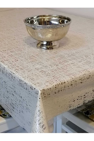 İthal Pvc Muşamba - Desenli Silinebilir Masa Örtüsü 11lace011 Krem