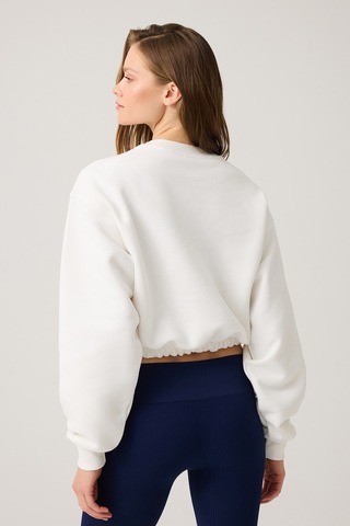 Los Ojos Ekru Geniş Kalıp Beli Büzgülü Crop Sweatshirt Cropped Pullover Ekru Ekru