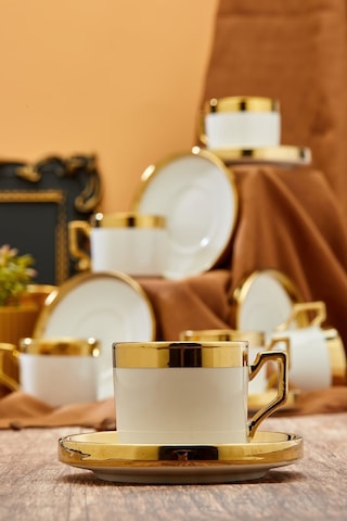 Cooker Gold Yaldızlı 6 Kişilik 220 Ml Porselen Duble Çay Ve Kahve Fincan Takımı Ckr3523 Çok Renkli