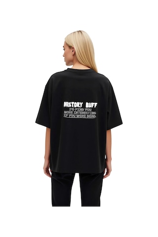 Paybuy Kadın Oversize Tişört Tarih Meraklısı Mizahi Baskılı Kısa Kollu R Siyah
