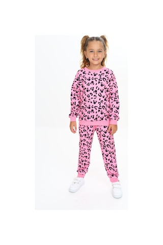 Lolliboomkids Yumuşak Dokulu 2 İplik Fuşya Pembe Ton Leopar Baskılı Alt Üst Eşofman Takımı Leopar