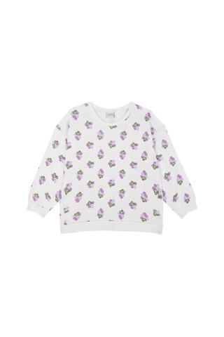 Antebies Organik Beyaz Üzüm Sezonu Desenli Lastikli Bağcıklı Uzun Kollu Kız Çocuk Sweatshirt Tayt Takımı Mor