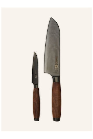 Johann Lafe Edition Santoku Ve Sebze Bıçağı Seti, Şam Çeliği, Dlc Kaplama, Ceviz Sap Profesyonel Bıçaklar 2 Adet Çok Renkli
