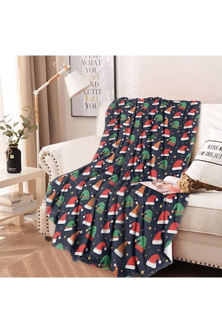 Noel Desenli 60 İnç Yuvarlak Flanel Battaniye, Yetişkin Ve Çocuk İçin, Yumuşak, Rahat Ve Hafif Noel Şapka Yıldızı