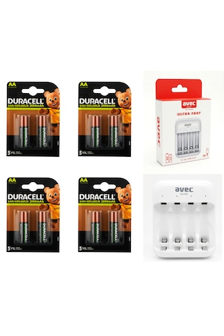 Duracell 2500mah Şarjlı Aa Kalem Pil 8 Adet + Avec Ultra Hızlı Şarj Cihazı