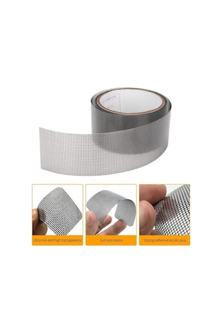 48 Mm X 2 Metre 3 Adet Yapışkanlı Sineklik Tülü Tamir Bandı Yaması Bantı Kopmuş Delik Fiber Tül Ya