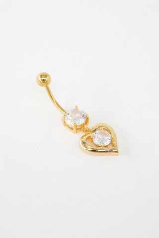 Kadın 316l Anti Alerjenik Sallantılı Kalp Figürlü Göbek Piercing Altın