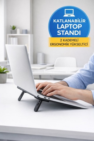 Yapışkanlı Katlanabilir Laptop Standı 2 Kademeli Soğutucu Notebook Yükseltici 22 Cm Siyah