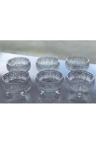 Rayan Cam Ayaklı Kase 6'lı Kristal Görünüm Renkli