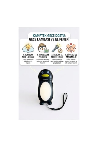 Kamptek Minimal Figürlü Hem El Feneri Hem Gece Lambası Kamp Işığı Gece Lambası Sevimli Figürler Pilli Lamba 11 6 Cm Askı İpli Siyah