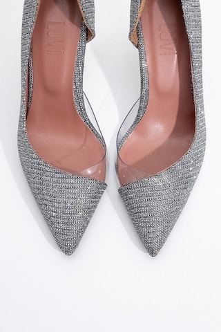 Luvishoes 653 Platin Simli Topuklu Kadın Ayakkabı Platın