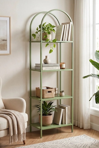 Mona 40cm Kemerli Çok Amaçlı Metal Raf - Mint Yeşili Dekoratif Banyo, Mutfak Ve Balkon Düzenleyici Kitaplık Mint Yeşil