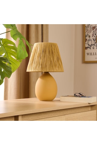 Hmyy Design Rond Seramik Abajur - Hardal / Sarı - 37x24x24 Cm Çok Renkli