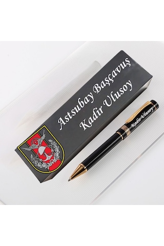 Türk Silahlı Kuvetleri Personeline Özel Logolu Kişiye Özel İsim Yazılı Kutulu Kalem Siyah