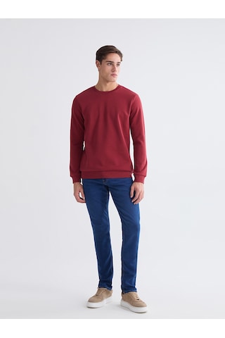 Lcwaıkıkı Basic Bordo Bisiklet Yaka Erkek Kalın Sweatshirt