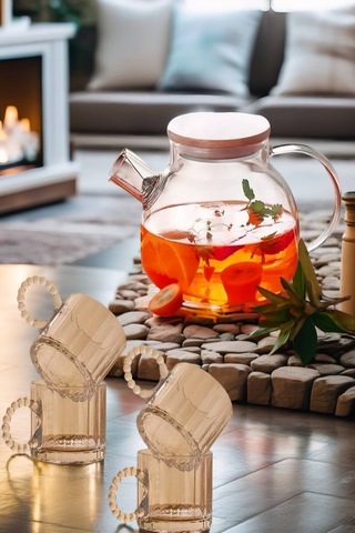 4 Kişilik Set Takım 1 Adet Cam Demlik 1000 Ml - 4 Fincan 250 Ml - Model 4 Diğer