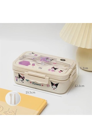 Aubyhe 800ml Buğday Saplı Bento Kutusu, Mikrodalga Uygun, Cep Telefonu Tutucu Kapağı, Çocuklar Ve Çalışanlar İçin, Çift Taraflı Çatal-bıçak, Yeşil Ve Pratik Bej