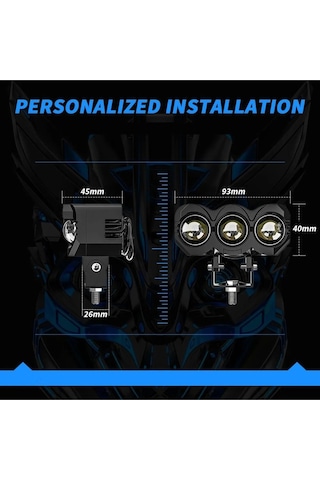 2 Adet Metal Motosiklet 3 Led Lazer Sis Farı Kasa Baykuş Model Delici Beyaz Sarı Çift Renk V Uyumlu