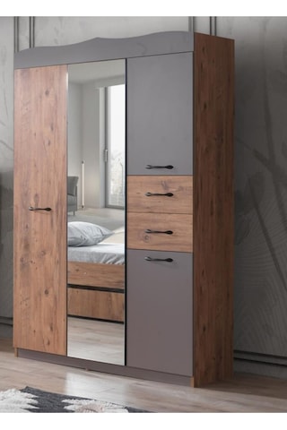 Aynalı 3 Kapılı 2 Çekmeceli Gardırop Elbise Dolabı 130x50x210cm
