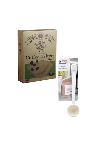 Time Filtre Kahve Kağıdı 1/4 4 Numara 80'li Paket + Kanji Klipsli Çay Kahve Ölçü Kaşığı - Beyaz S