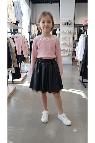 Pampal Moda Kız Çocuk Deri Etekli Takım Gülkurusu