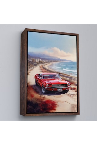 Ahşap Çerçeveli Sahil Kebuyologknvındaki Kırmızı Mustang Tablo-7770