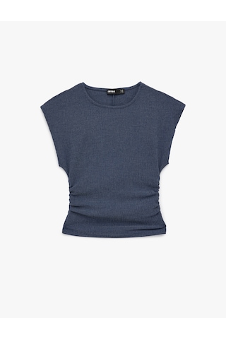 Koton Bürümcük Kumaş Slim Fit Drapeli Kısa Kollu Bisiklet Yaka Tişört Lacivert 6sak50120ek Lacivert