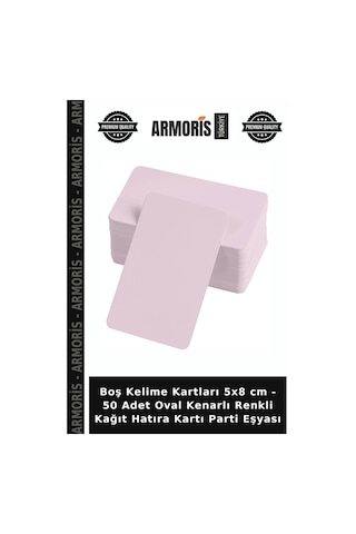 Boş Kelime Kartları 5x8 Cm - 50 Adet Oval Kenarlı Renkli Kağıt Hatıra Kartı Parti Eşyası