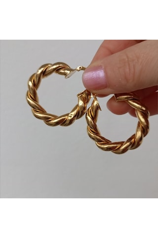 Lente Aksesuar Lente Aksesuar Gold Çelik Burgu Halka Küpe - Kararmaz Suya Dayanıklı Altın