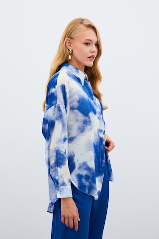 Sateen Salaş Uzun Gömlek - Sax Mavi-135003 Sax Mavi Saks
