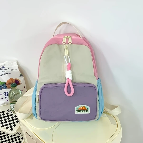 Elmpaly Kayısı Mor Renk Blok Nylon Sırt Çantası Ayarlanabilir Askılar Hafif Günlük Yıkanabilir Morlu Kayısı