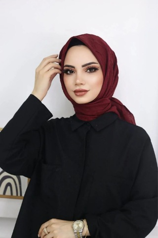 Melodi Scarf Kadın Tesettür Pratik Bambu Kraş Eşarp Bordo Bordo