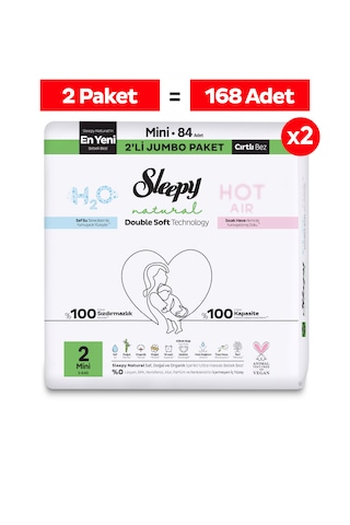 Sleepy Natural Double Soft Avantajlı Mega Paket Bebek Bezi 2 Numara Mini 168 Adet