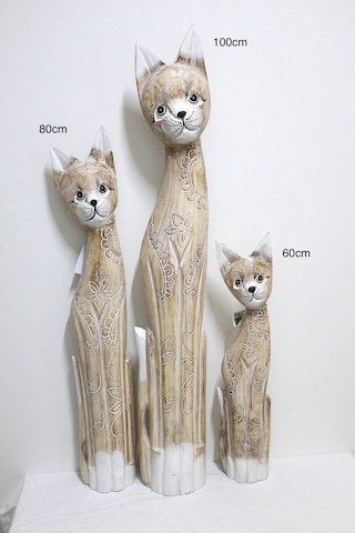 Ahşap Otantik 3 Lü Kedi 100cm Dekoratif Ahşap Kedi 100 80 60 Cm Açık Kahve