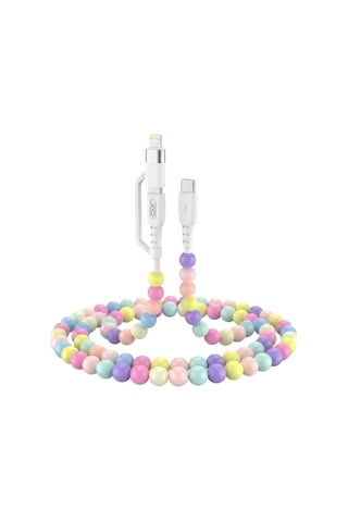 Nb-q301 60w 2 In 1 Type-c , Lightning , Type-c Renkli Boncuklu Akıllı Hızlı Şarj Chipli 1 Metre Şarj Data Kablosu