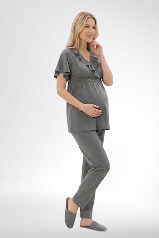 Mecit Pijama Mecit 6403 Sabahlıklı Lohusa Pijama Takımı Füme