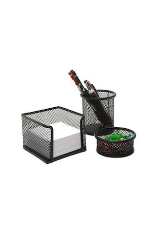 Masa Kalemlik Seti - Siyah Metal 3 Lü Set