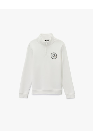 Koton Uzun Kollu Şardonlu Yarım Fermuarlı Lisanslı Snoopy Baskılı Sweatshirt Ekru 6wam70143mk