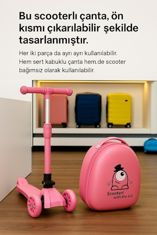 Heybee Luggages Heybee Sevimli Canavar Scooter Pembe Çocuk Valiz Diğer