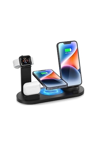4&apos Ü 1 Arada Kablosuz Şarj Yuvası, Apple Mikro/tip C Telefonlar İçin 360 Derece Dönen Şarj Yuvası, İwatch Serisi, Airpods, İphone, Galaxy İçin Qi Hızlı Şarj Yuvası