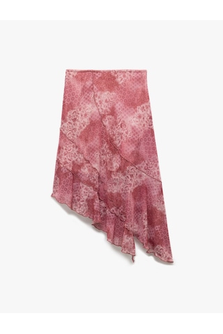 Koton Asimetrik Katlı Slim Fit Tül Midi Etek Pembe Desenli 5sal70093ık Pembe Desenli Çok Renkli