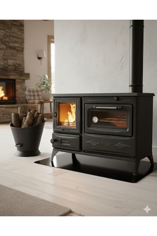 Reyo Stove Kırkgöze Büyük Camlı Fırınlı Şömine Soba
