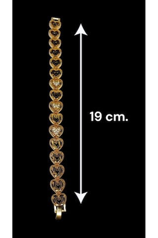 22 Ayar Altın Kaplama Kalp Motifli Kadın Bileklik - 19 Cm Zirkon Taşlı Lüks Tasarım Gold