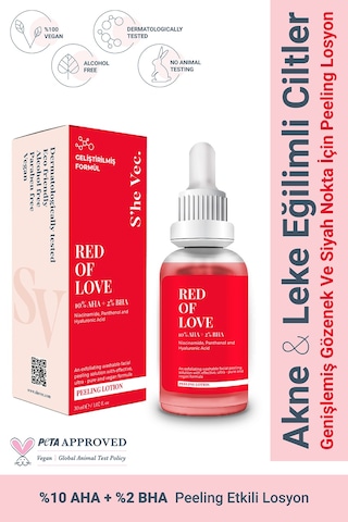 She Vec Red Of Love Bariyer Onarımı ve Güçlü Antioksidan Koruma Sağlayan Resurfacing Peeling Losyon 30 ML