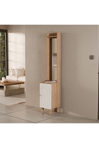 5088 Rapsody Aynalı Sağ Kapaklı Bohem Portmanto Sepet-beyaz Beyaz - Meşe