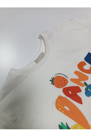Ekru Bisiklet Yaka Baskılı Kısa Kollu Kız Çocuk Tişört/t-shirt Ekru