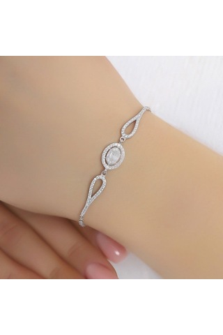 Oval Baget Zirkon Taşlı Gümüş Bileklik Gümüş